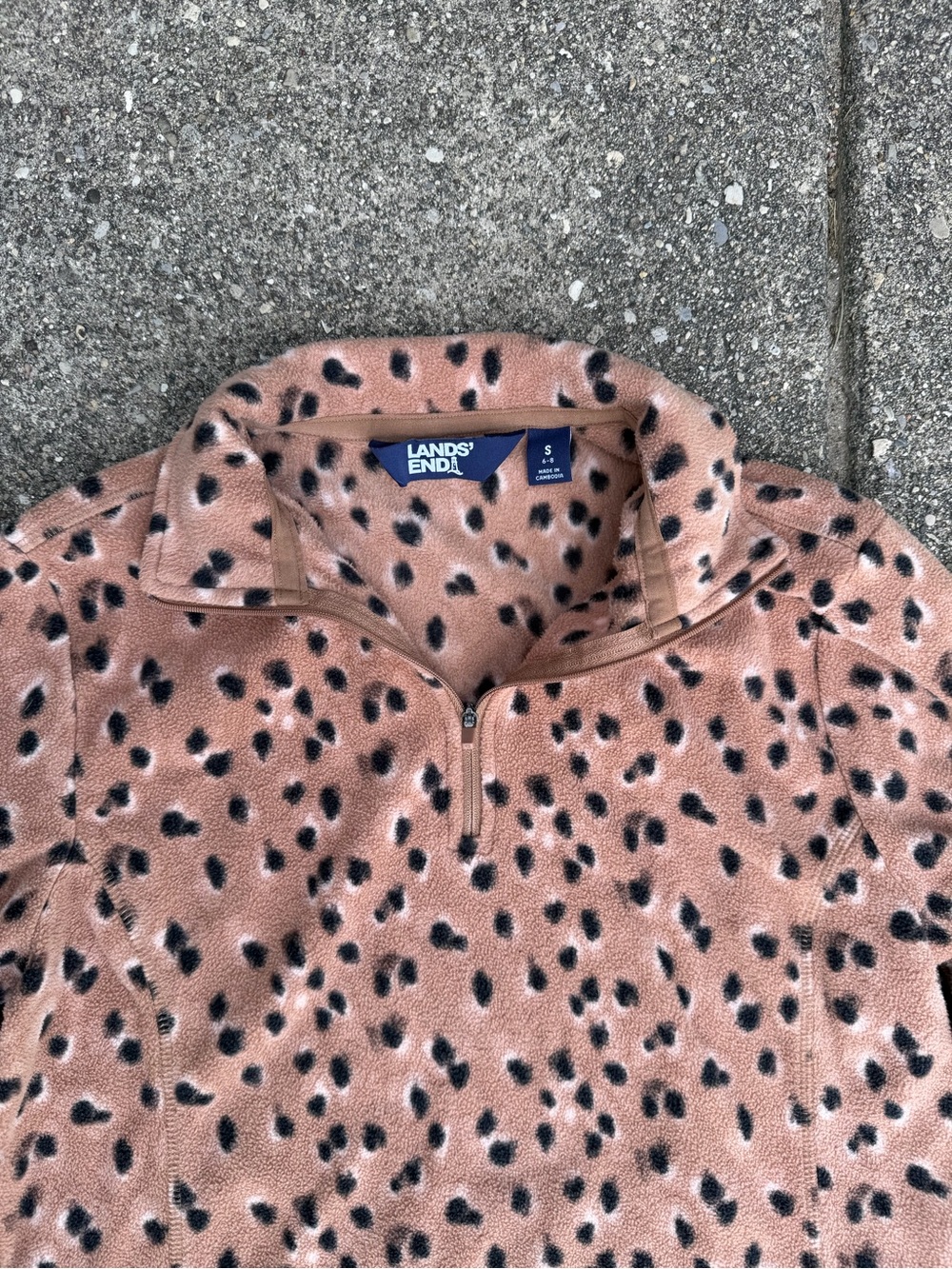 Lands' End Women's Pink Spot Print Teddy Quarter‑Zip Jacket